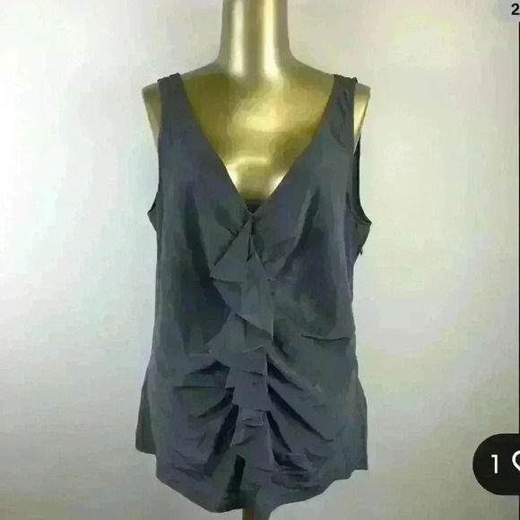 J.Crew Solid Gray Silk Ruffle Front V-Neck Sleeveless Blouse - Picture 7 of 7